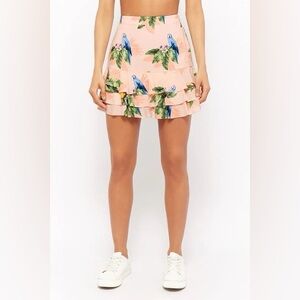 Forever21 Blush/Green Tropical Parrot Print Ruffle Mini Skirt
